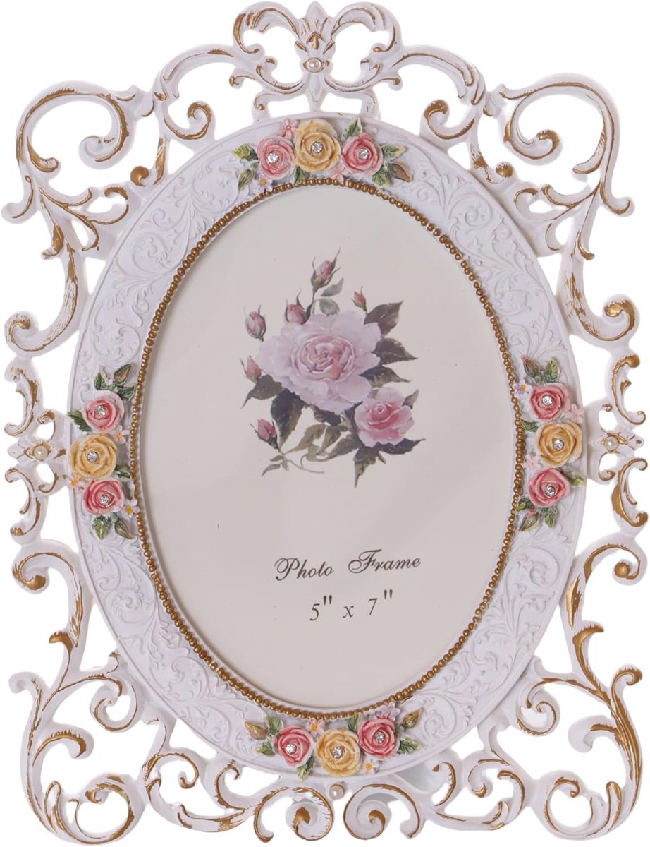 Rozen decor barok romantische landhuisstijl, wit, foto-fotolijst decoratie, foto formaat 13 x 18 cm