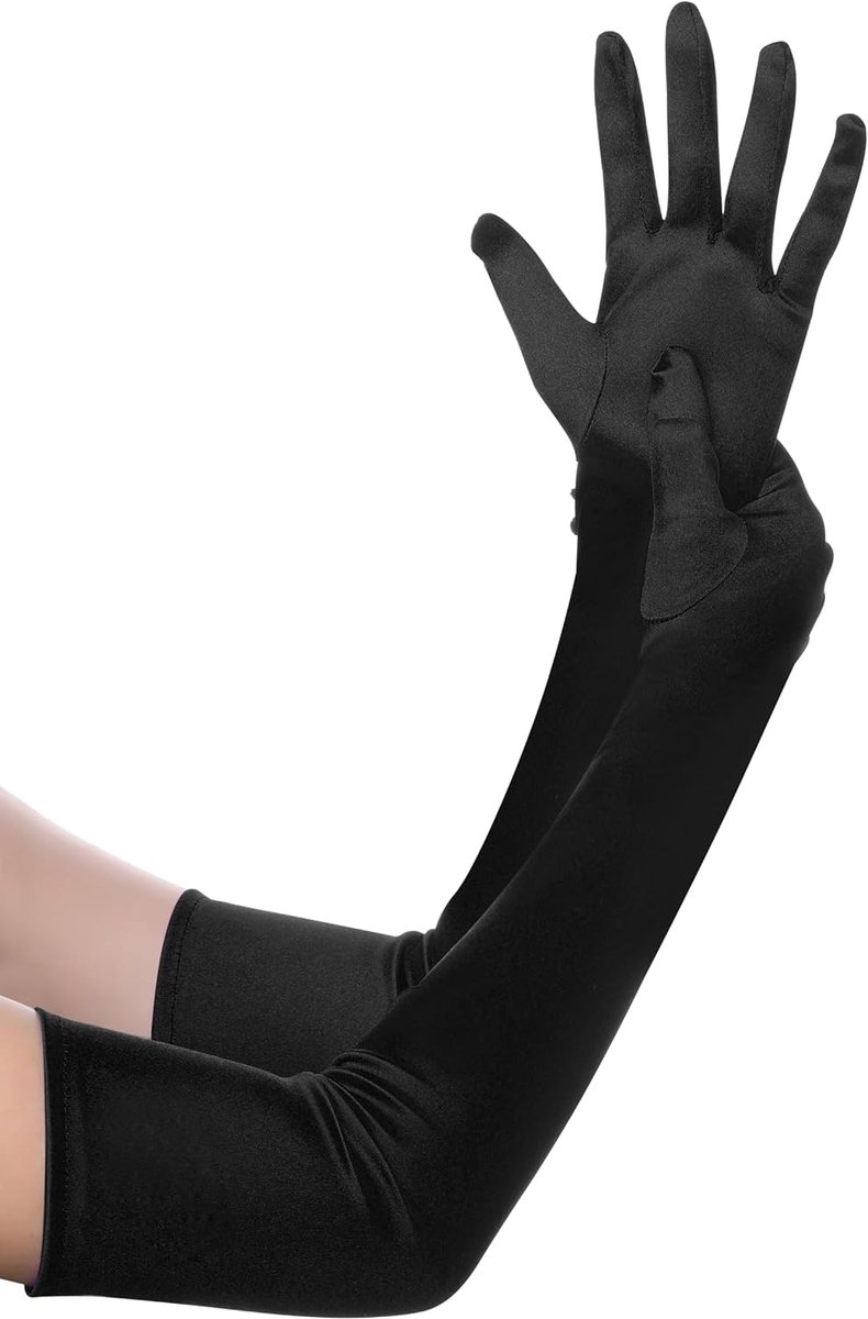 Handschoenen, satijn, opera, feest, Audrey Hepburn handschoenen, 1920-stijl, elastisch, voor volwassenen, maat elleboog tot pols, lengte 52 cm