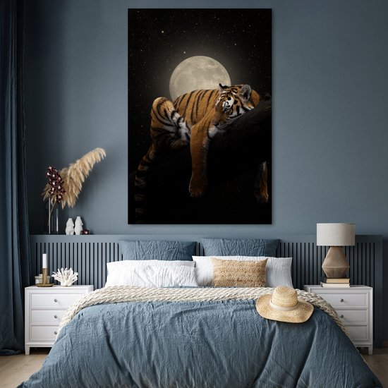 Affiche Tigre - Lune - Etoiles - 120x180 cm XXL