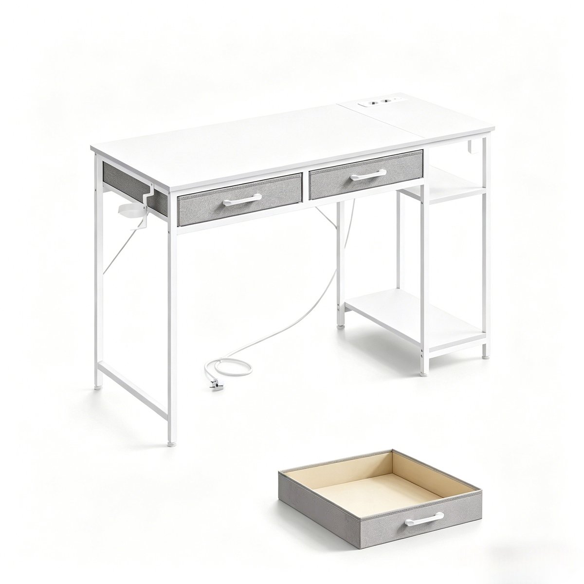 YYchan monitorverhoger - wit - 120 x 75 x 51 cm + 120 x 51 cm - met lade - met opbergruimte - met stopcontact