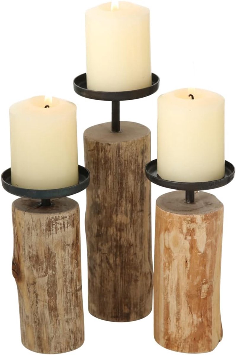 Kandelaar Tempe (3-delige set, kaarsenhouder van hout + metaal, stijlvol design, decoratie eettafel/commode, boho stijl) 4221400