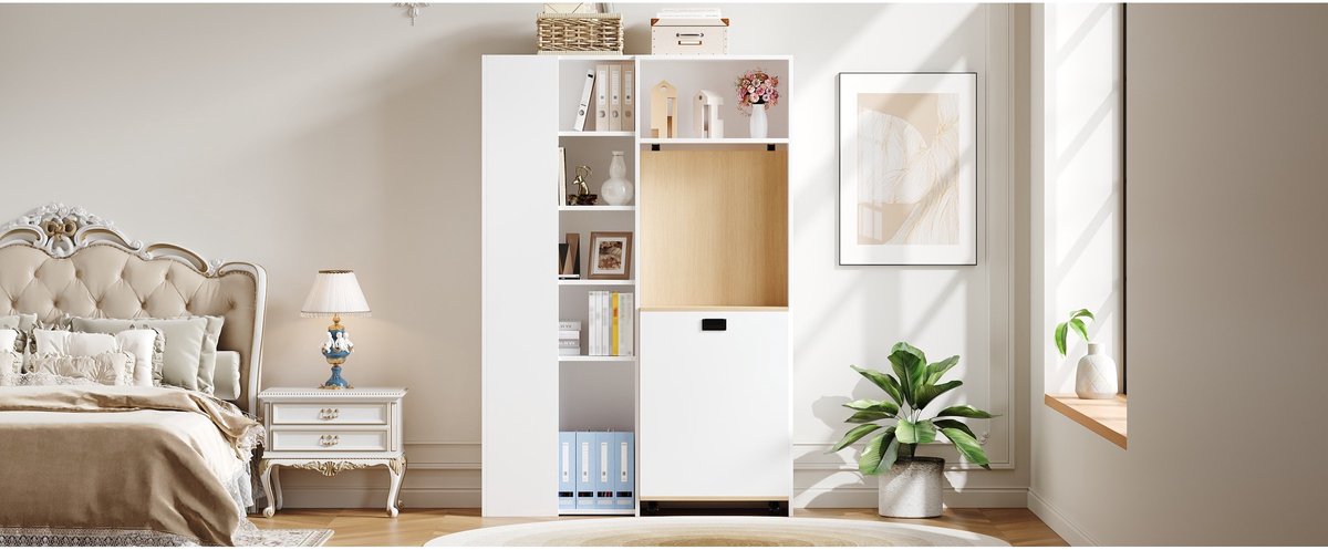 YYchan zit-sta bureau - wit - 104,5 x 30,5 x 160 cm - met lade - met opbergruimte - met stopcontact