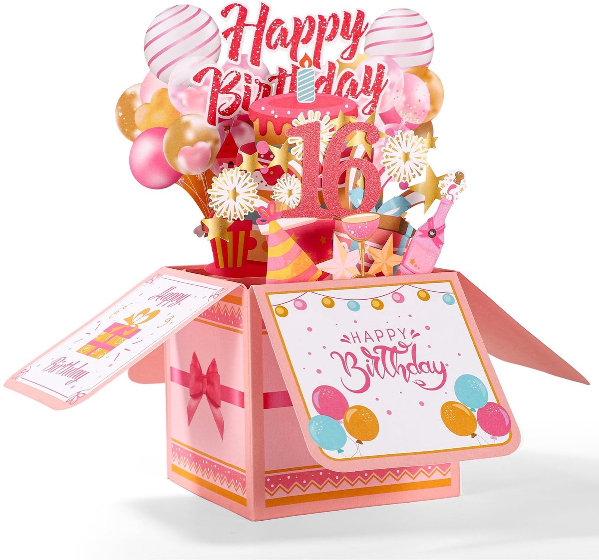 Dailygoods - Gelukkige Verjaardag Pop Upkaart, Kleurrijke 3D Wenskaart met Envelop Creatief Cadeau voor Dochter Zus en Vrienden (16 Jaar Oud)