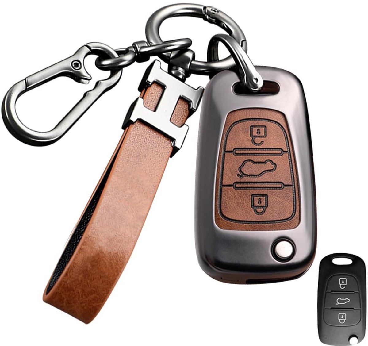 Dailygoods - Sleutelhanger beschermhoes compatibel met Hyundai Elantra, i10-i40, ix20-ix55, Santa Fe, Verna, Sportage, Carens, Forte, Avante 3 knoppen opvouwbare sleutelhanger hoesje