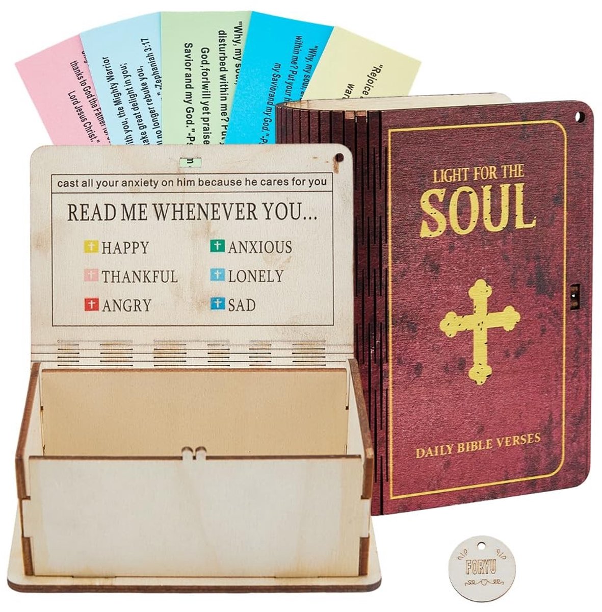 Dailygoods - Houten Bijbelvers Box met 150 Inspirerende Kaarten