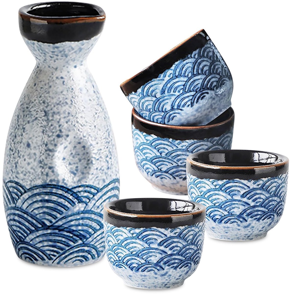 Dailygoods - 5-delige Keramische Sake Set - Inclusief 4 Kleine Wijnglazen