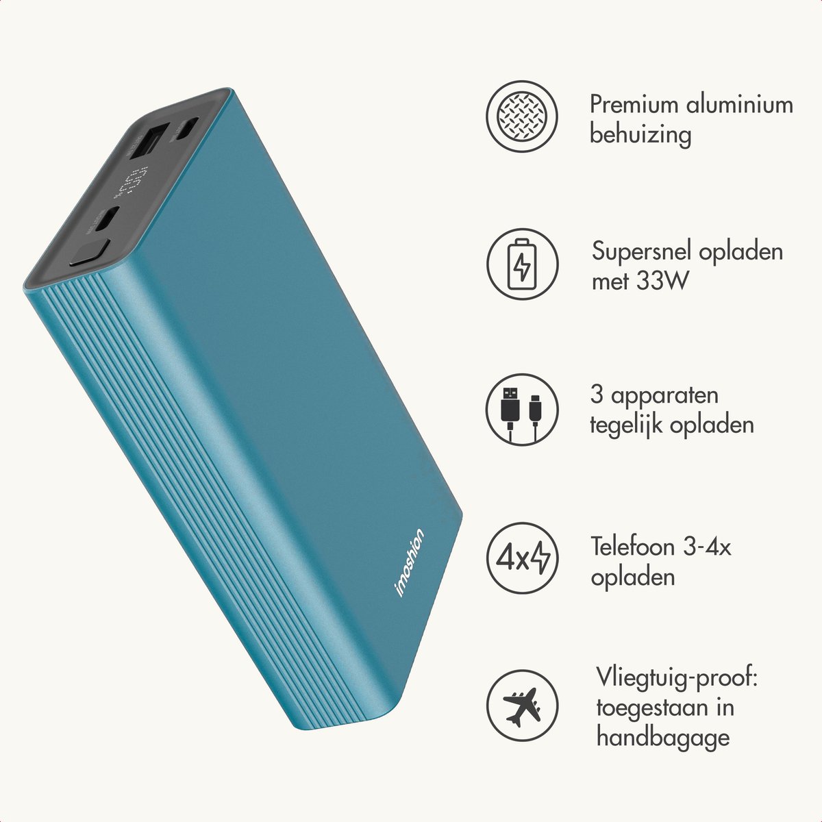 imoshion Powerbank 20000 mAh 30W Snellader Groen - afbeelding 2