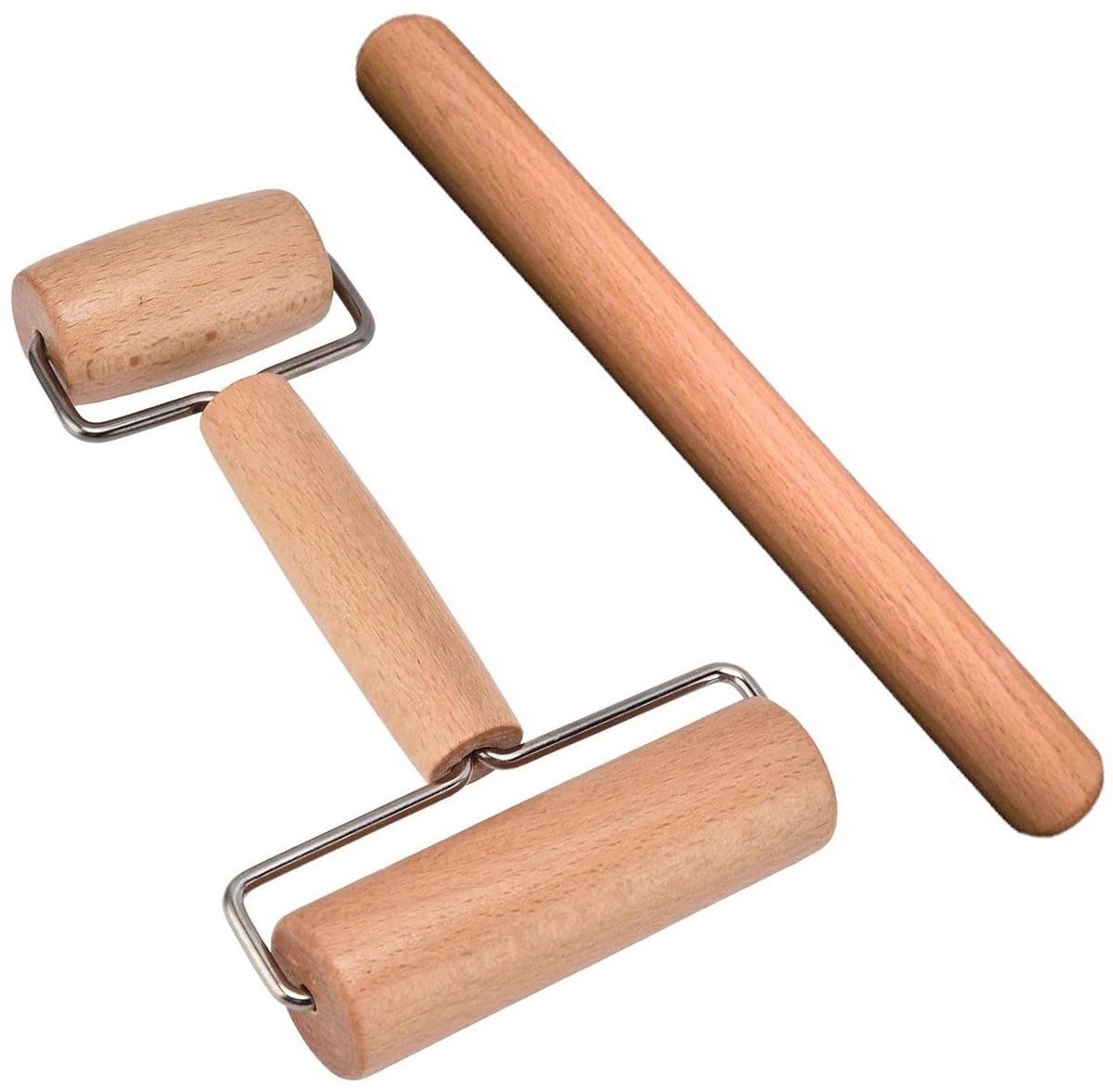 Dailygoods - Set van 2 houten deegroller & deegroller | Klein & Medium (17,5 & 25 cm) | Dubbele kop & eendelig ontwerp voor pizza, deeg, dumplings, gebak | Ideaal om thuis te bakken