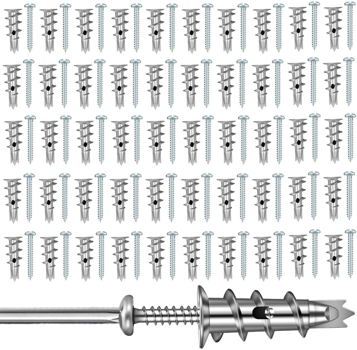 Dailygoods - 50 stuks gipsplaatpluggen, zelfborende gipsplaatpluggen met schroeven, zelfborende holle ruimtepluggen voor gipsplaten voor gipsplaten, gipsplaten, gipsplaten, gipsplaten, gipsplaten