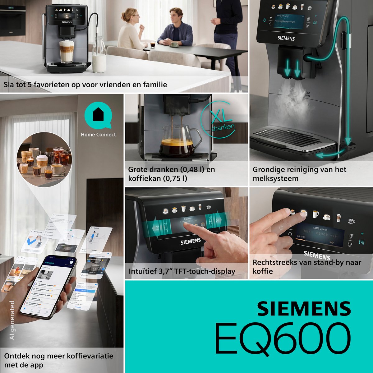 Siemens EQ600 iAroma Volautomatische Koffiemachine - 5 - afbeelding 2