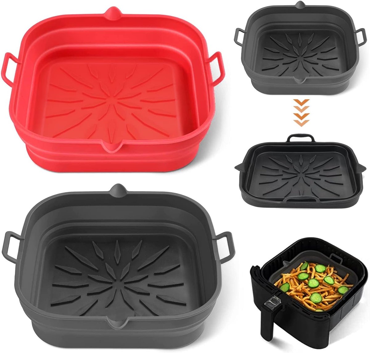 2 opvouwbare siliconen vormen heteluchtfriteuse airfryer siliconen pot vierkante liners airfryer siliconen mat mand herbruikbare siliconen airfryer liners heteluchtfriteuse accessoires siliconen