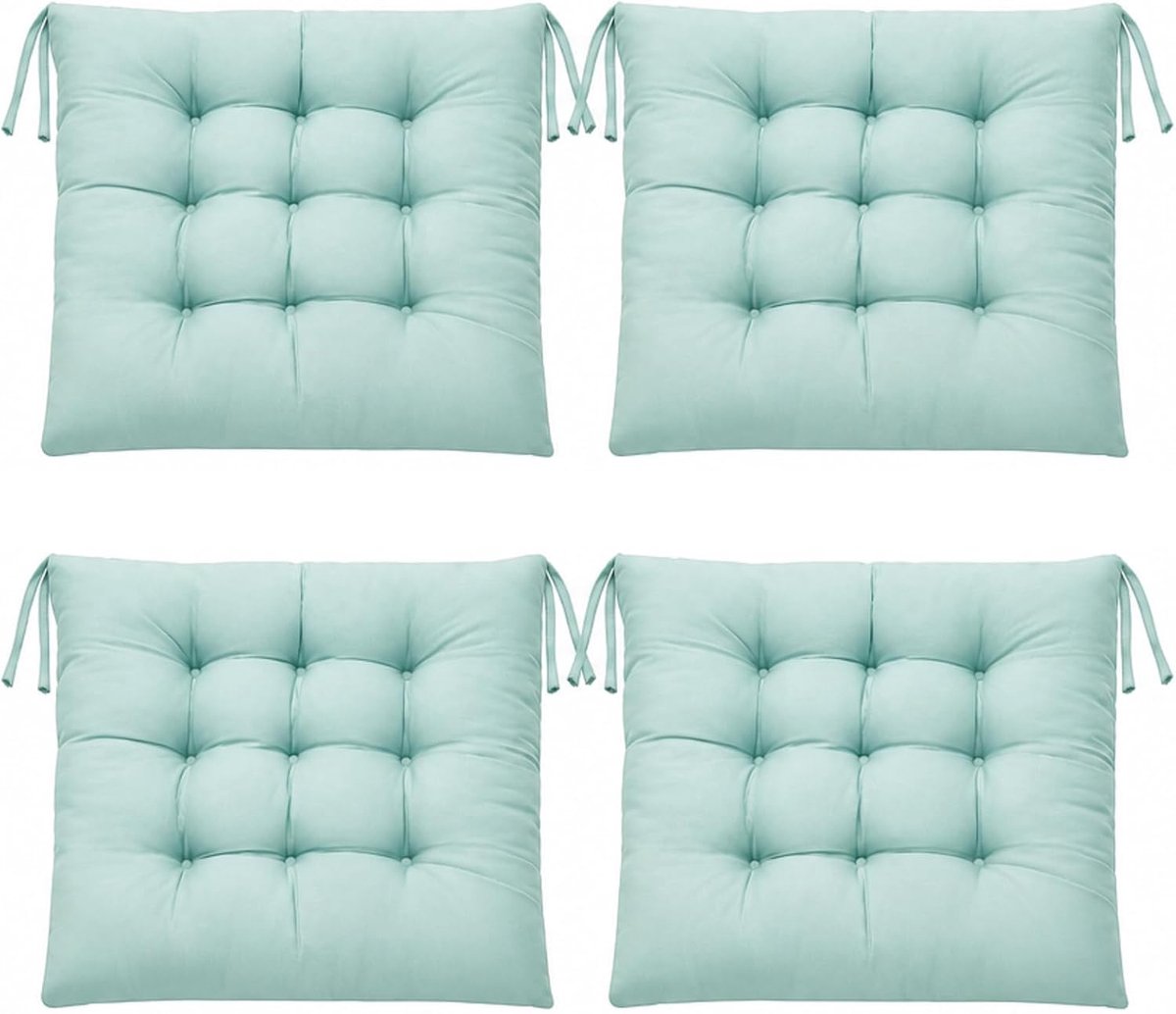 Set van 4 stoelkussens met banden, comfortabel zitkussen 40 x 40 cm, superieur zitkussen voor binnen en buiten, tuin, balkon, terras en eetkamer (groen)