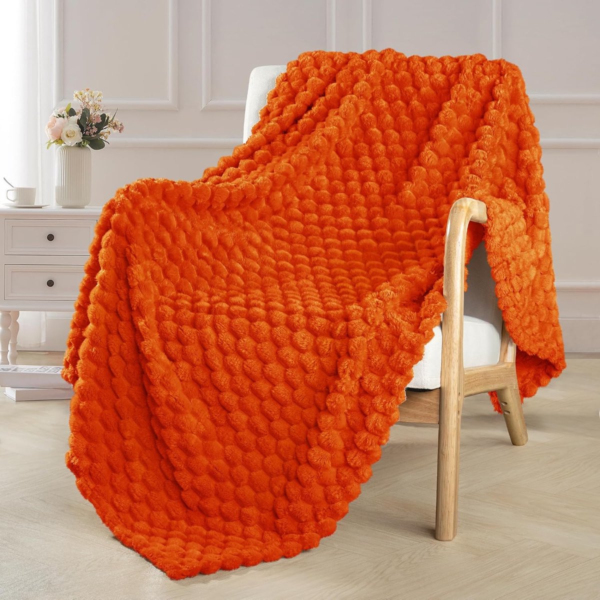 Mezcla extra grote zachte fleece plaid, 127 x 178 cm stijlvolle jacquard plaid voor de bank, donzig, gezellig lichtgewicht voor alle seizoenen, verbrand oranje