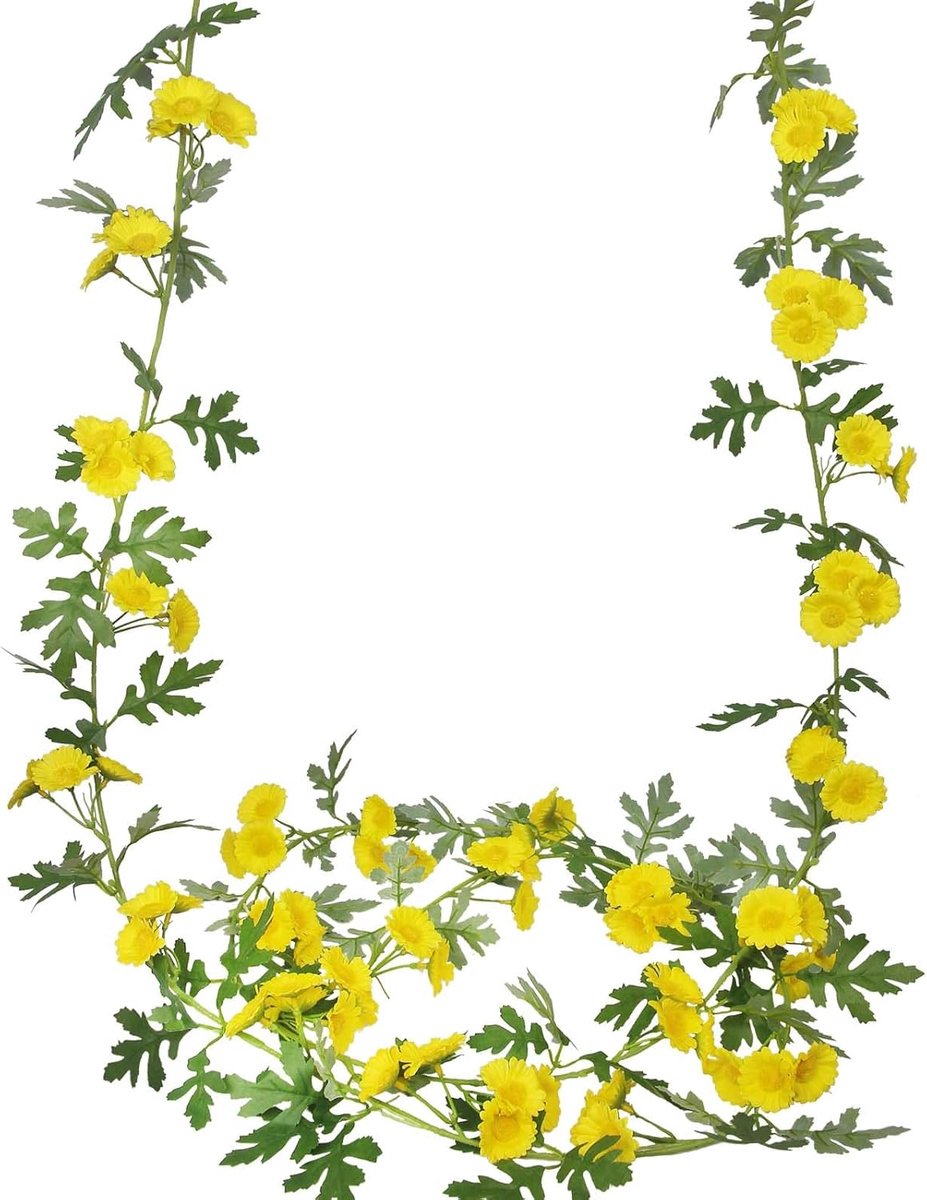 SnelShoppen - 2 Kunstmatige Madeliefjes met Bladeren en Ranken, Geel - Perfect voor Decoratie, Feest, Tuin en Keuken - Hoge Kwaliteit, Onderhoudsvrij,
