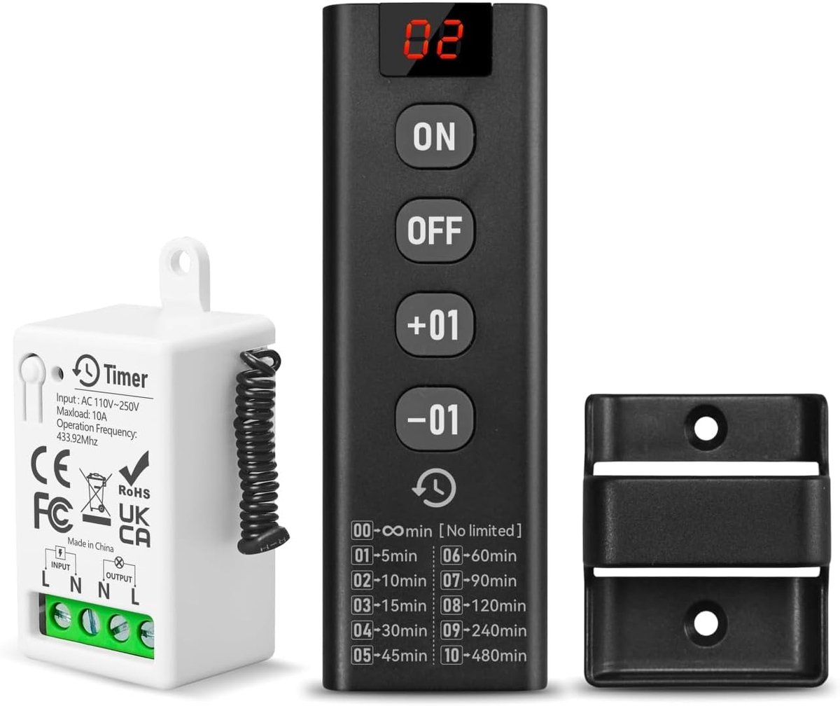 SnelShoppen - Draadloze RF Afstandsbedieningsschakelaar met Timerfunctie 220V AC 10A - Compacte Timer Relais Ontvanger Inclusief Afstandsbediening voo