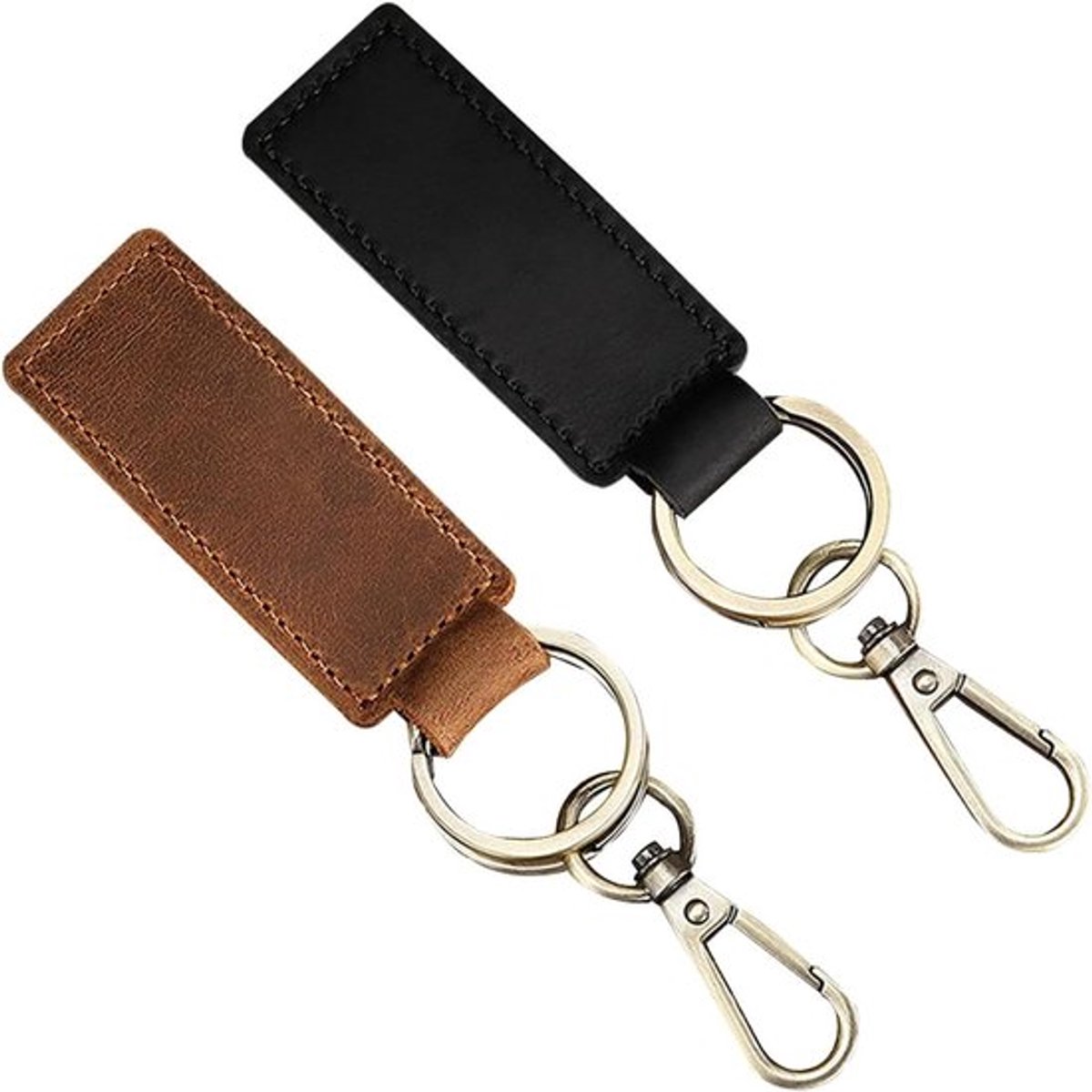 Lederen autosleutelhanger voor mannen en vrouwen - Sleutelringen met riemlus clip - Auto-accessoires - Set van 2 - Zwart en bruin - 14 x 3 cm