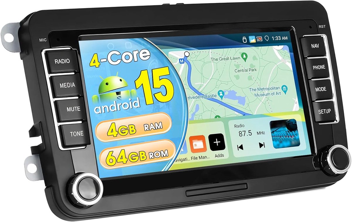 SnelShoppen - 7'' HD Touchscreen CarPlay Auto Radio 4G+64G voor VW/Seat/Skoda, Draadloze A-pple CarPlay, GPS, Bluetooth, FM/RDS, AHD Achteruitrijcamer