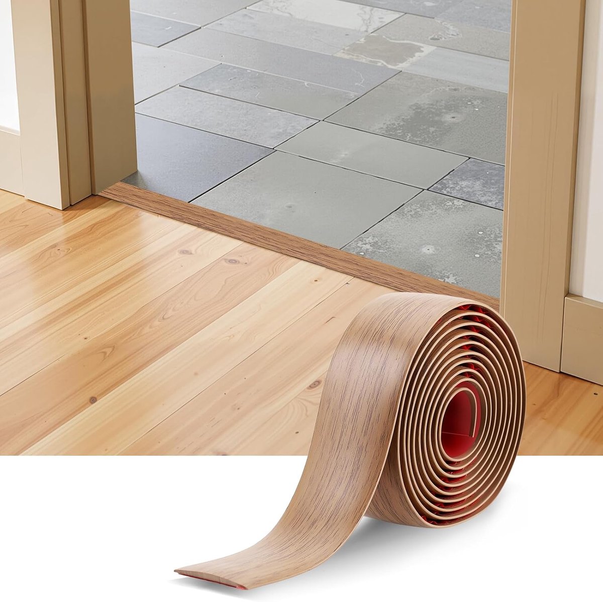 SnelShoppen - 2M Drempelstrips Zelfklevend voor Deuren - Geel Eiken - Duurzaam PVC - Waterdicht, Schokbestendig, Mildewbestendig - Perfect voor Thuisg