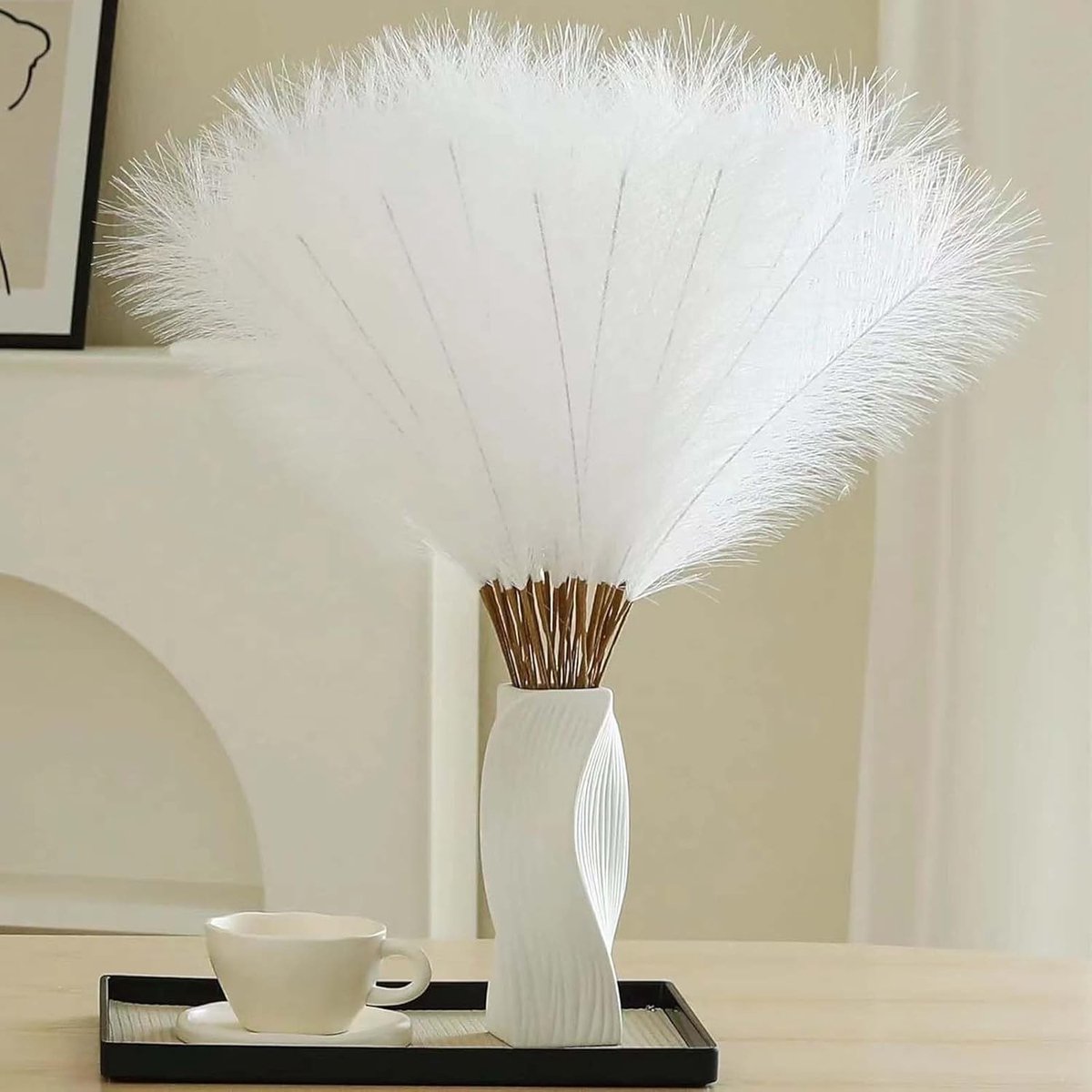 SnelShoppen - Pack van 30 Pampasgras 55 cm Kunstbloemen Decoratie Droogbloemen Fluffy Faux Pampasgras Boho Wit voor Thuis Bruiloft