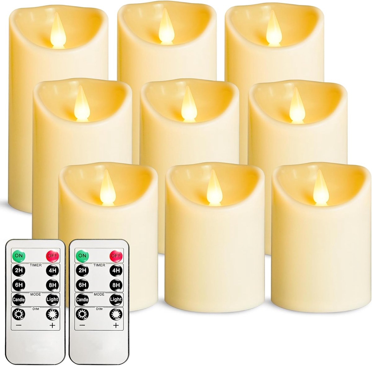 SnelShoppen - Flameless LED Kaarsen Set van 9 - D3.15 x H 4 x 15 cm - Batterij-Aangedreven Flickering Kaarsen voor Buiten - Waterdicht met Timer en Af