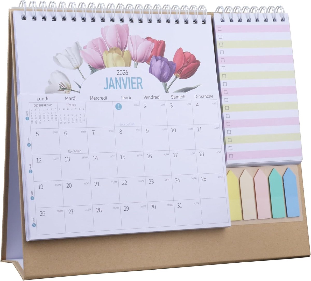 SnelShoppen - 2026 Bureau Kalender - Franse Feestdagen Maandplanner Mini Notities Organizer voor Thuis, Studenten en Kantoor (Wit)