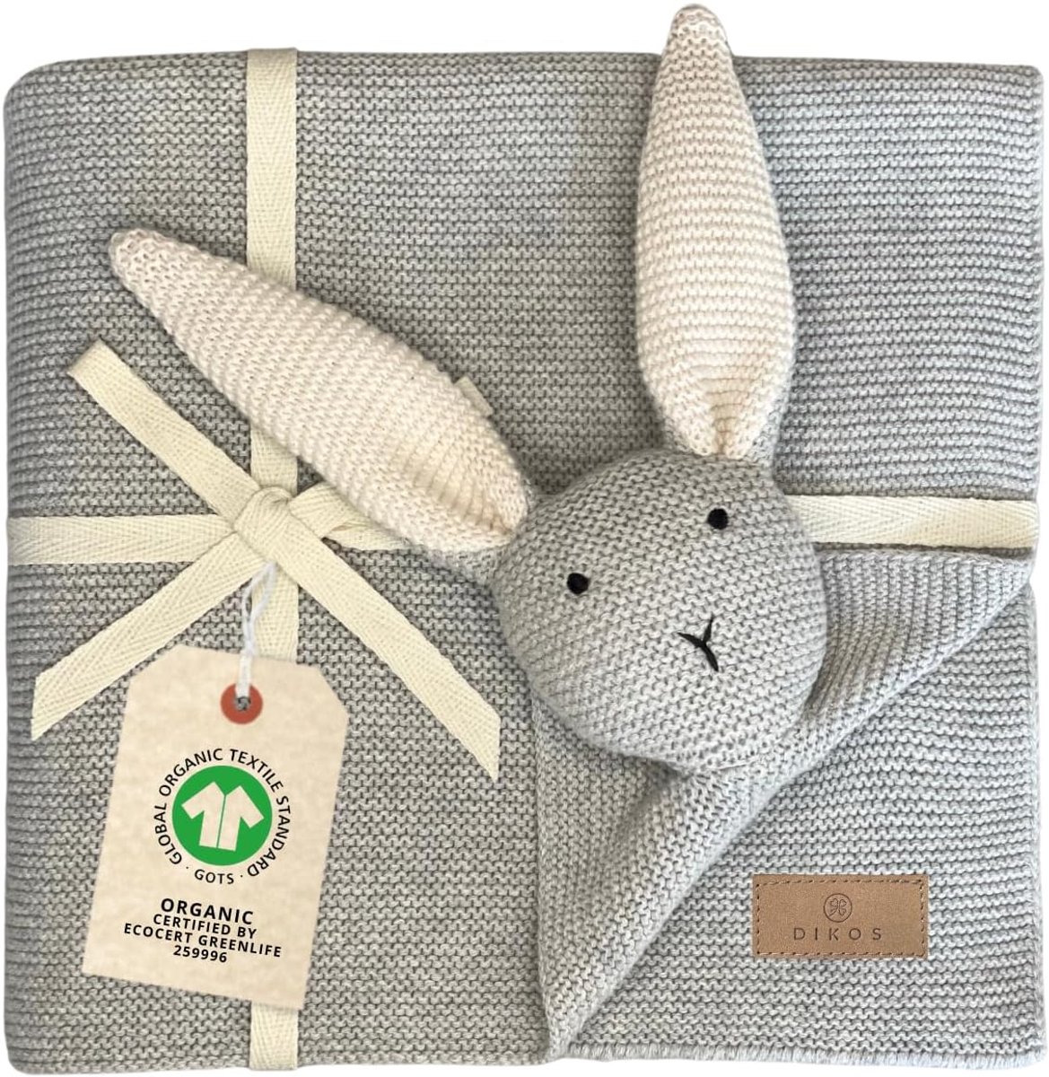 SnelShoppen - Babydeken SCHMUSE HASE grijs | 100% biologisch katoen | Cuddly deken voor jongens/meisjes | Pram deken | Eerste babyuitzet | GOTS gecert
