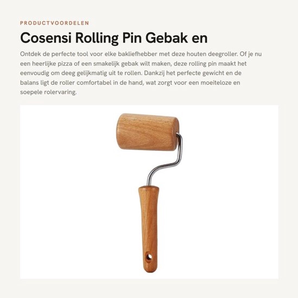 Deegroller Houten - Perfect uitgebalanceerd - Voor Koekjes/Pizza - Gelijkmatige Dikte - Keukengerei - Geschikt voor Taart en Ravioli - Bakroller