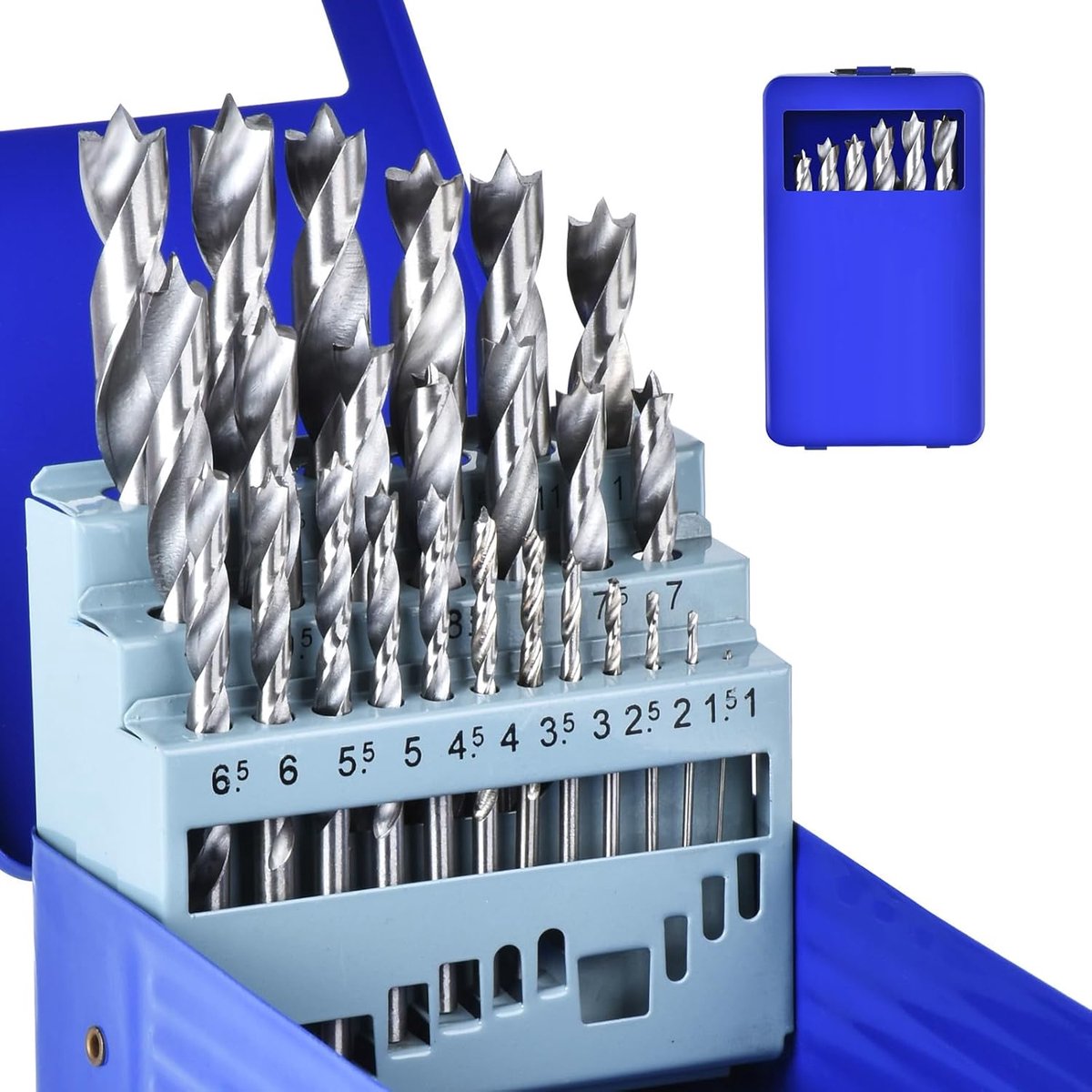 SnelShoppen - HSS-G Houtboor Set 1-13 mm (25 Stuks) met Brad-Point Tip voor Nauwkeurige en Schone Gaten in Hout, MDF en Plastic, Inclusief Stevige Met