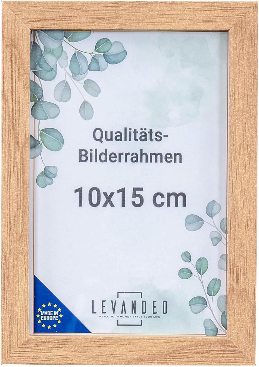 SnelShoppen - Portrait Fotolijst 10 x 15 cm, Eiken Look, Natuurlijke Glas, Houten Foto lijst, Wanddecoratie, Tafeldecoratie, Robuuste MDF