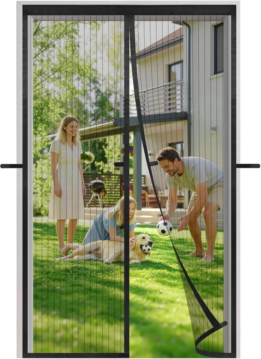 SnelShoppen - Vliegenscherm Deur Magnetisch Insectenbescherming 3e Generatie Winddicht Magnetisch Gordijn voor Balkon, Patio en Woonkamer, Geen Boren