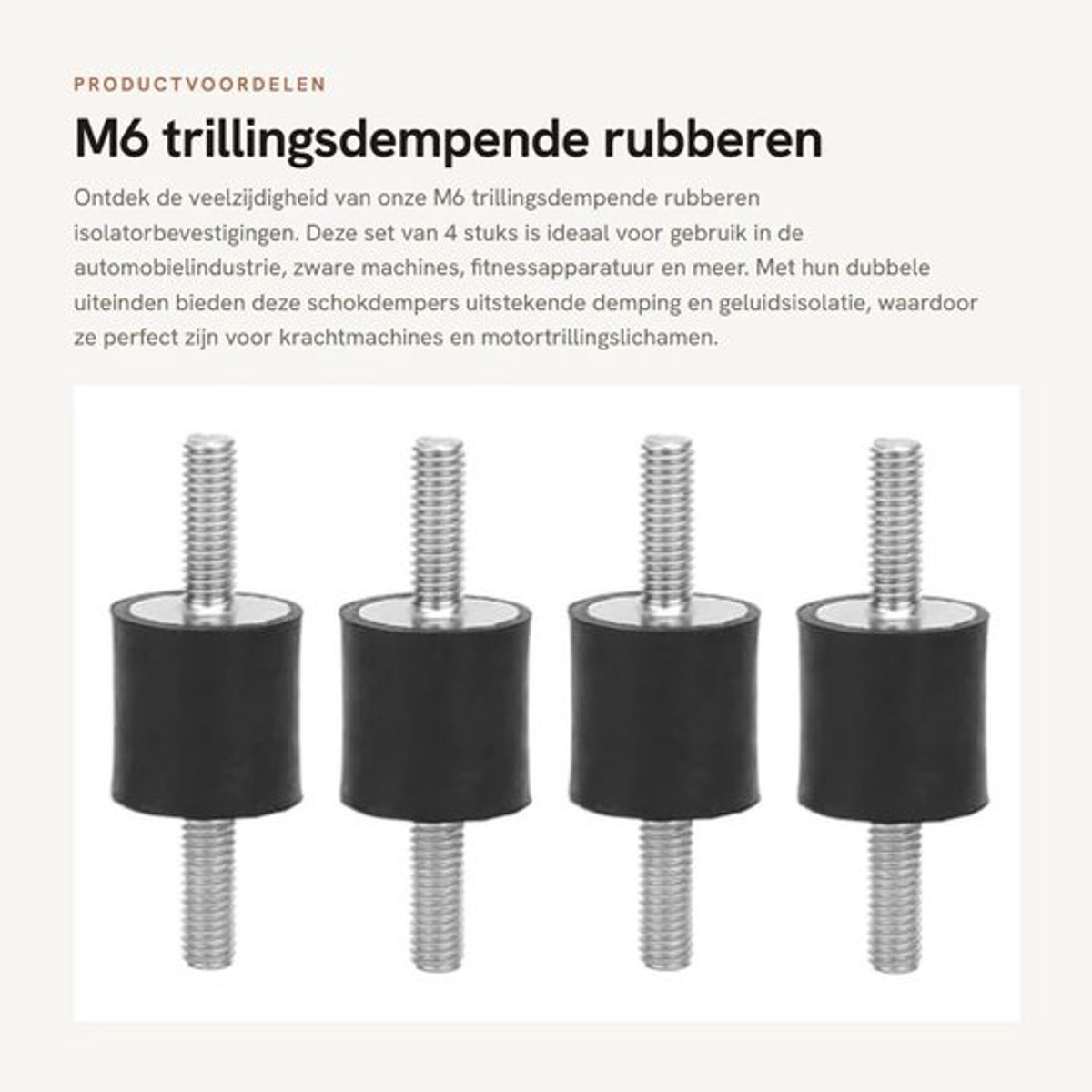 Trillingsdempende Isolator - Rubber - 4 Stuks - M6 - Schokdempers - Schroefdemping - Geschikt voor Auto en Machines - Schokdemper