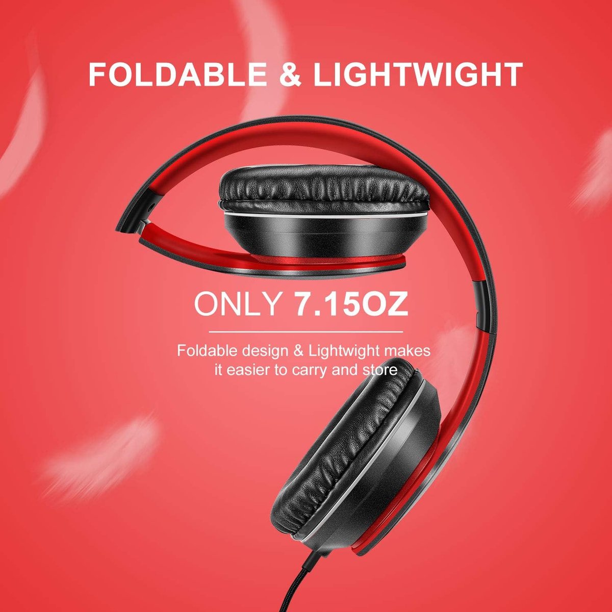 SnelShoppen - Over-Ear Headphones met Microfoon, Lichtgewicht en Vouwbaar, Stereo Bas Hoofdtelefoon met 1.45m Geen Knopen, Bedrade Hoofdtelefoon voor