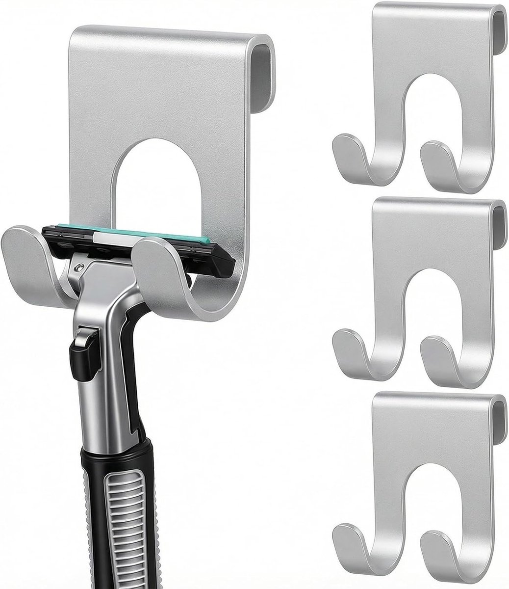 SnelShoppen - 4x Scheermes Houder Set - Aluminium zelfklevend - Geen boren - Douche Shaver Holder - Badkamer Keuken Haak - Modern Design - 5x4 cm - Zi