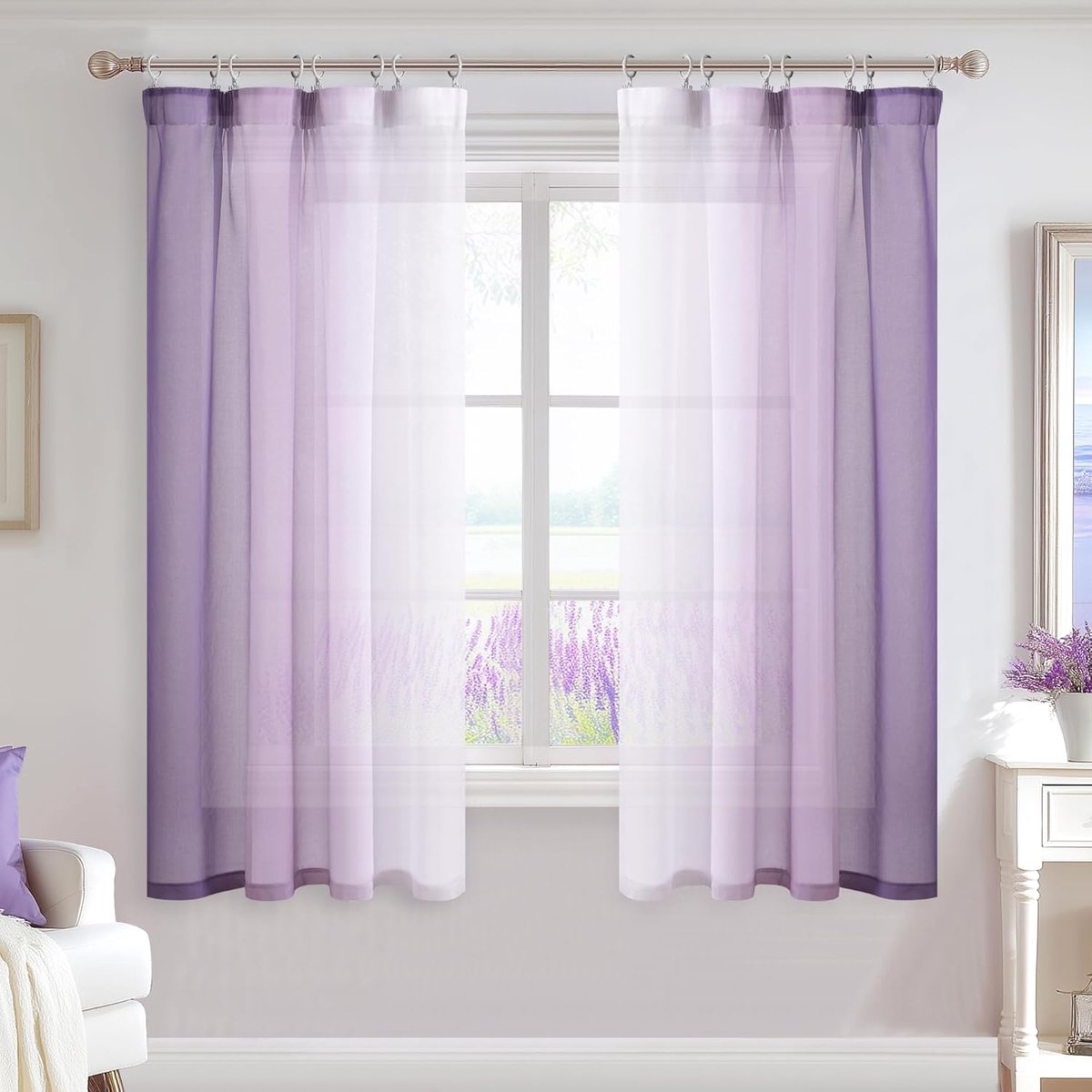 SnelShoppen - Prachtige Paarse Gordijnen met Rimpelband voor de Woonkamer, Kinderkamer en Meisjeskamer - Translucent Voile 175 x 140 cm - Set van 2