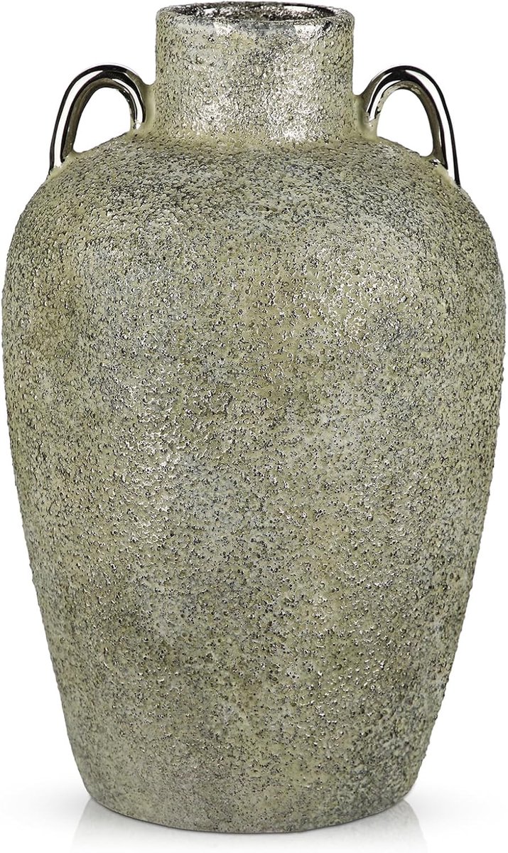 SnelShoppen - Vintage Grijze Vaasje met Handvatten 28.5cm Hoog Rustieke Keramische Vaas voor Gedroogde Bloemen Decoratieve Shabby Chic Vazen voor Thui