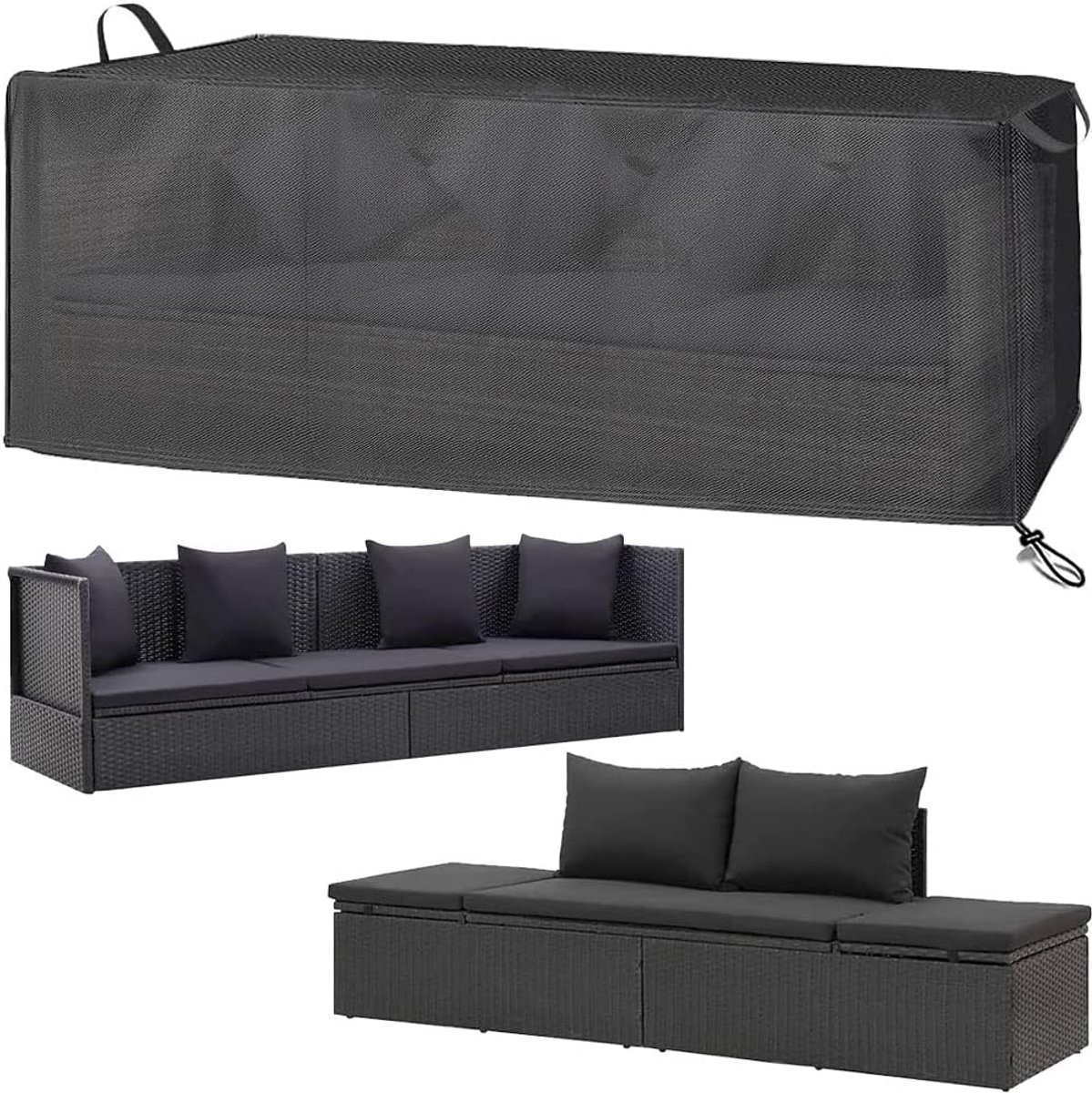 SnelShoppen - Beschermhoes voor Tuinmeubels, Waterdicht, UV-bestendig, 420D Oxford, Geschikt voor Balkon Lounger, Sofa, Rattan - 220 x 80 x 80 x 80 cm