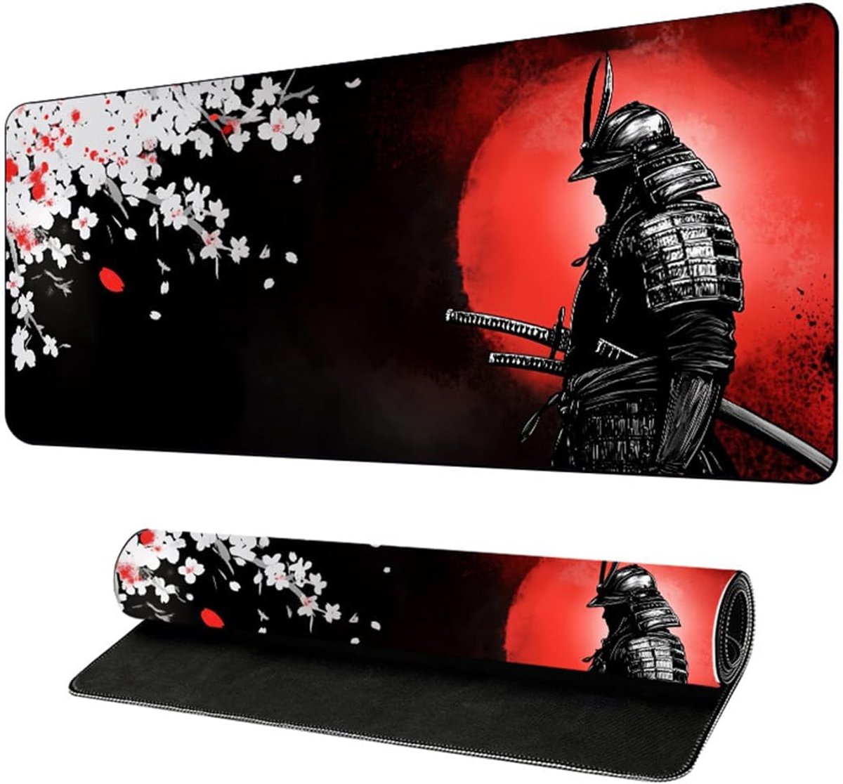 SnelShoppen - Bureauonderlegger XXL 80 x 30 cm - Waterdicht, Antislip, Genaaid Design - Wit, Zwart, Rood - Perfect voor Thuis, Kantoor en Gaming