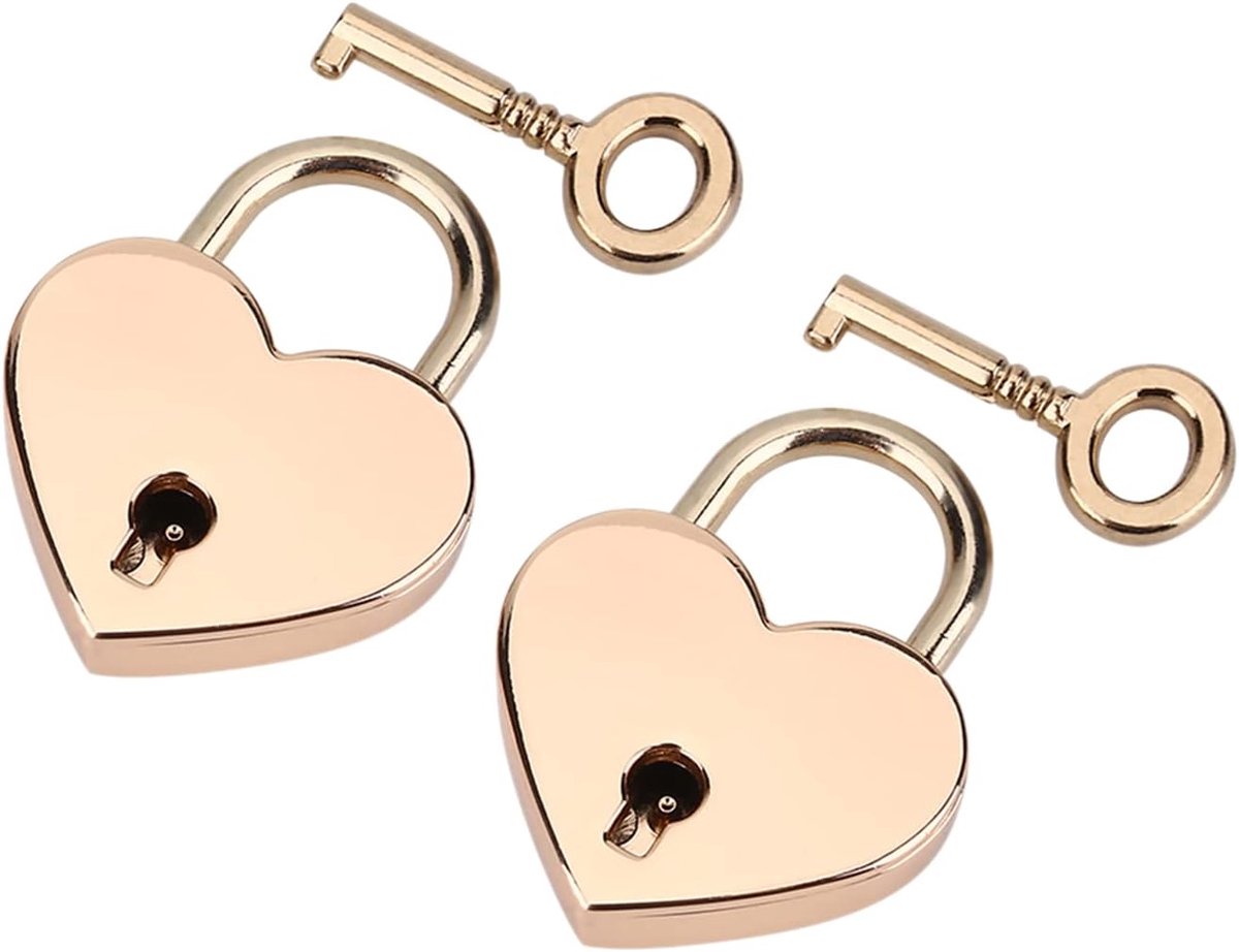 SnelShoppen - Hartvormige Sleutel Hangslot Set 2-Pack, Roze Goud, Sterke Zinklegering, Perfect voor Koffer, Dagboek, Sieradenbox, Veilig Opslag