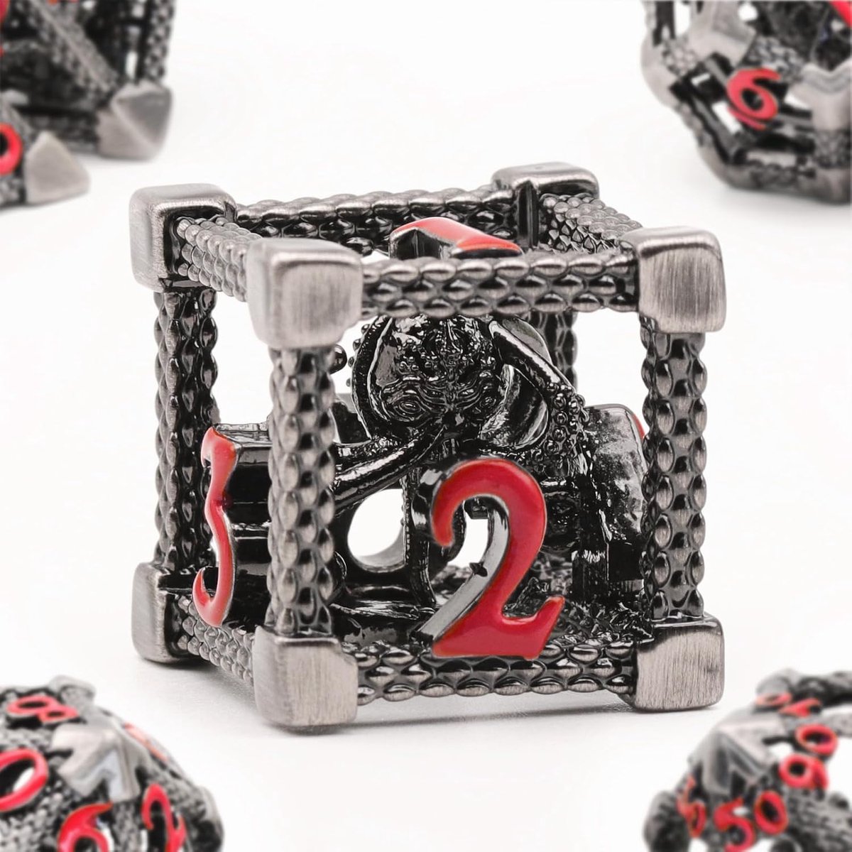 SnelShoppen - DND Dice Set Polyhedral Dungeons and Dragons Cthulhu Dice 7 Stuks Z-Red Nummer Metal Koper Voor Bordspellen