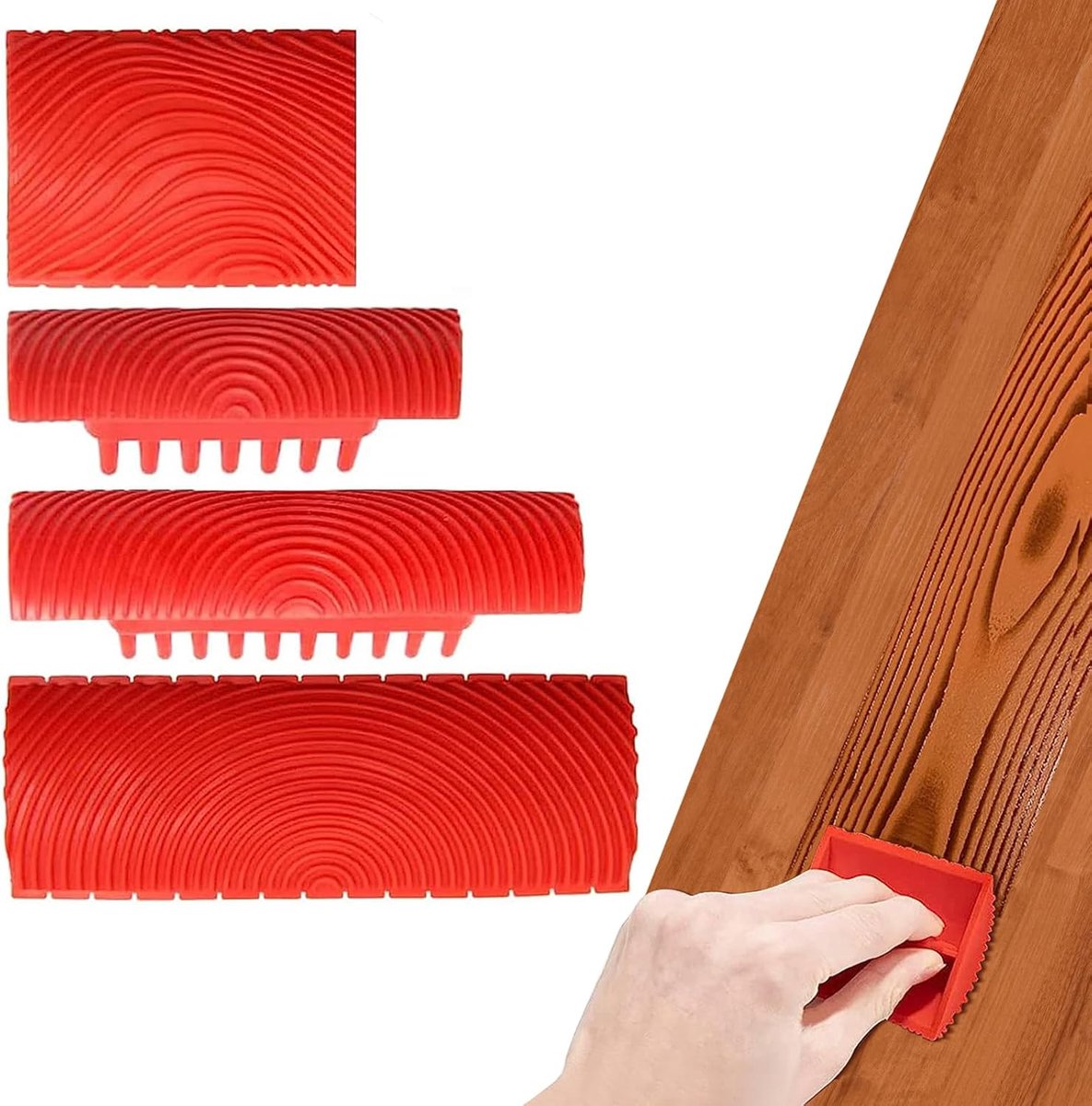 SnelShoppen - 4 Stuks Houtnerf Schildergereedschap, Rubber Verf Tools voor Muurdecoratie, Houtnerf Sjablonen voor DIY Meubels en Muurverf