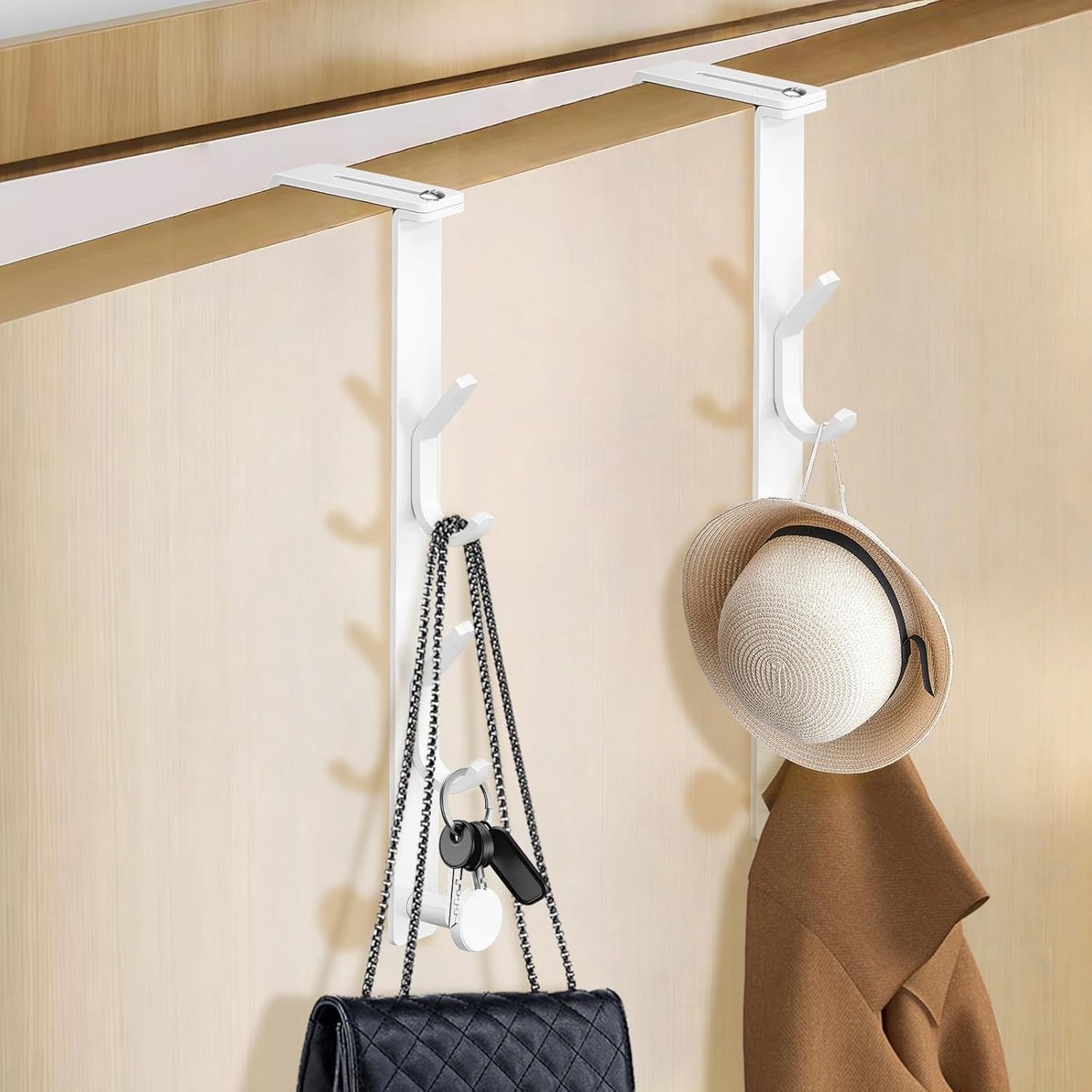 SnelShoppen - Door Hooks 2pcs x 3 haken - Verstelbare Kledinghaken voor Deur - Ideaal voor Kleding, Handdoeken, Badjassen - Tot 10kg - Wit