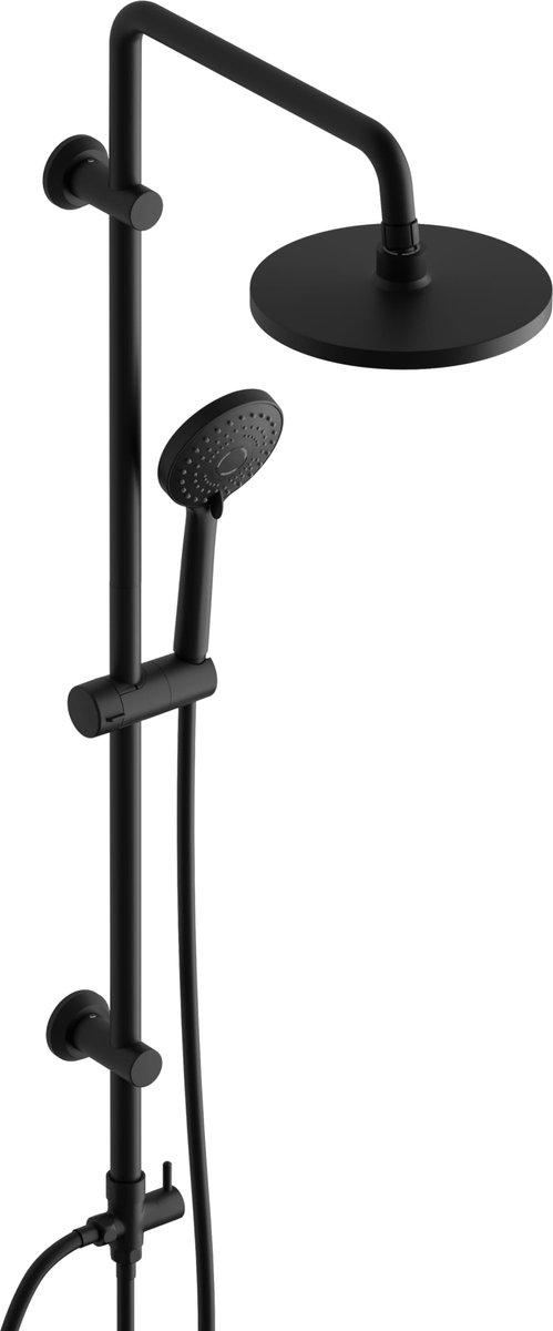 SnelShoppen - Regendouche douchesysteem zonder douchearmatuur, roestvrij staal doucheset met douchestang 92 cm en ronde ABS-douchekop D20 cm zwart - L