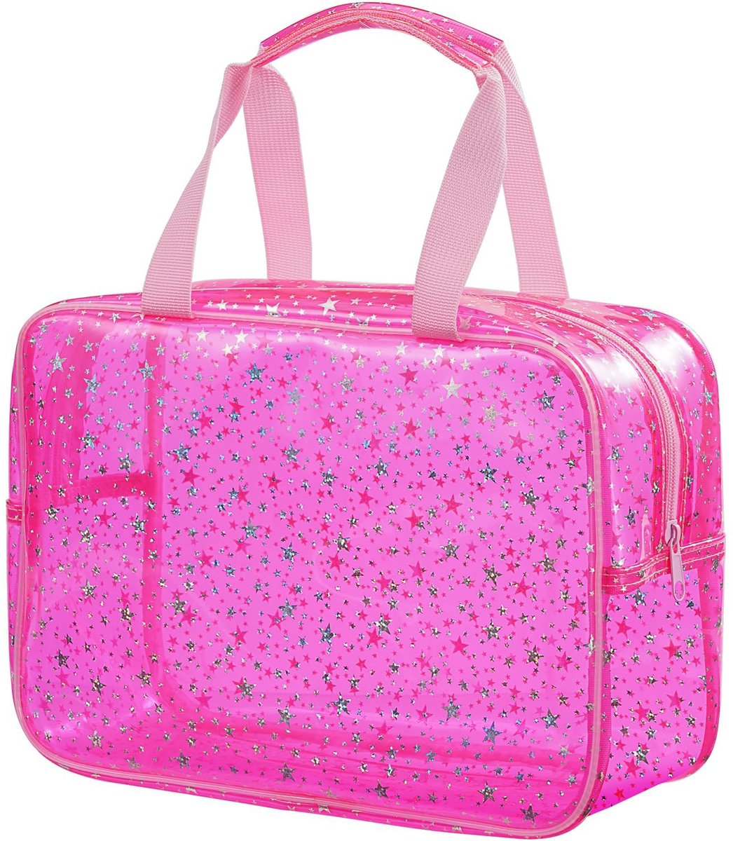 Dailygoods - Transparante PVC Cosmetische Tas - Waterdichte Toilettas met Sterrenmotief in Roze