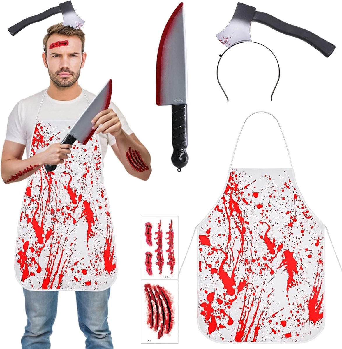Bloederig Schort voor Halloween, Butcher Kostuum, Perfect voor Halloween Feest, Bloedige Outfit, Griezelige Accessoires, Halloween Decoratie