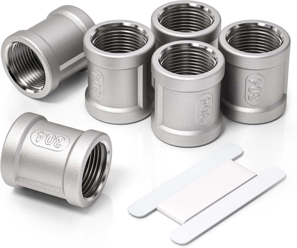 SnelShoppen - 6 Stuks 1/4" Vrouwelijke naar 1/4" Vrouwelijke BSP Draad RVS 304 Koppeling Connector voor Pijpen, Duurzaam en Roestvrij, Ideaal voor Pij