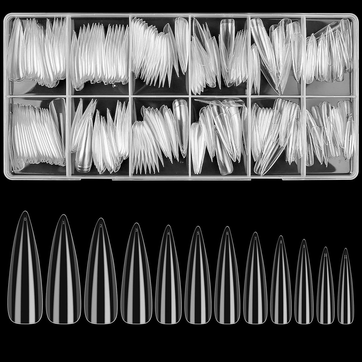 SnelShoppen - 240 Stuks Transparante Stiletto Nageltips, Gel Volledige Dekking, Lange Nepnagels, Acrylaat Druknagels, Franse Valse Nagels voor Gel Ext