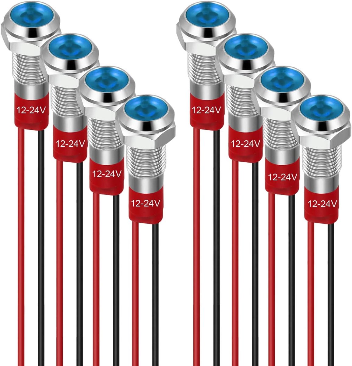 SnelShoppen - 8x GUUZI 6mm LED Indicator Light Waterproof Signal Light AC/DC 12-24V Metaal Panelmount Flat Head Blauw