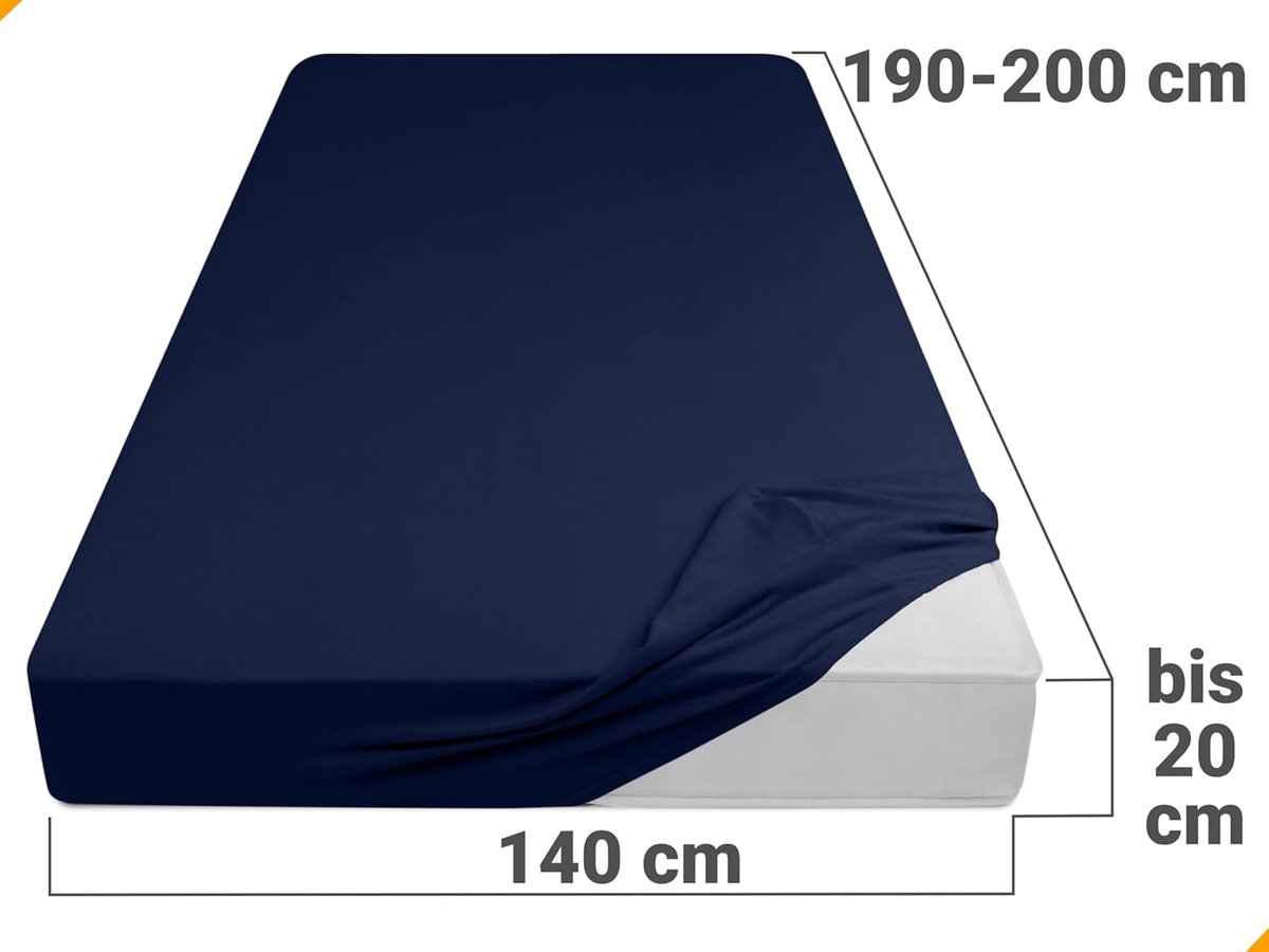 SnelShoppen - Jersey Fitted Sheet 100% Katoen - 22 Kleuren - 8 Maten - 140 x 190-200 cm - Navy Blauw - Perfect voor Kinderen en Volwassenen
