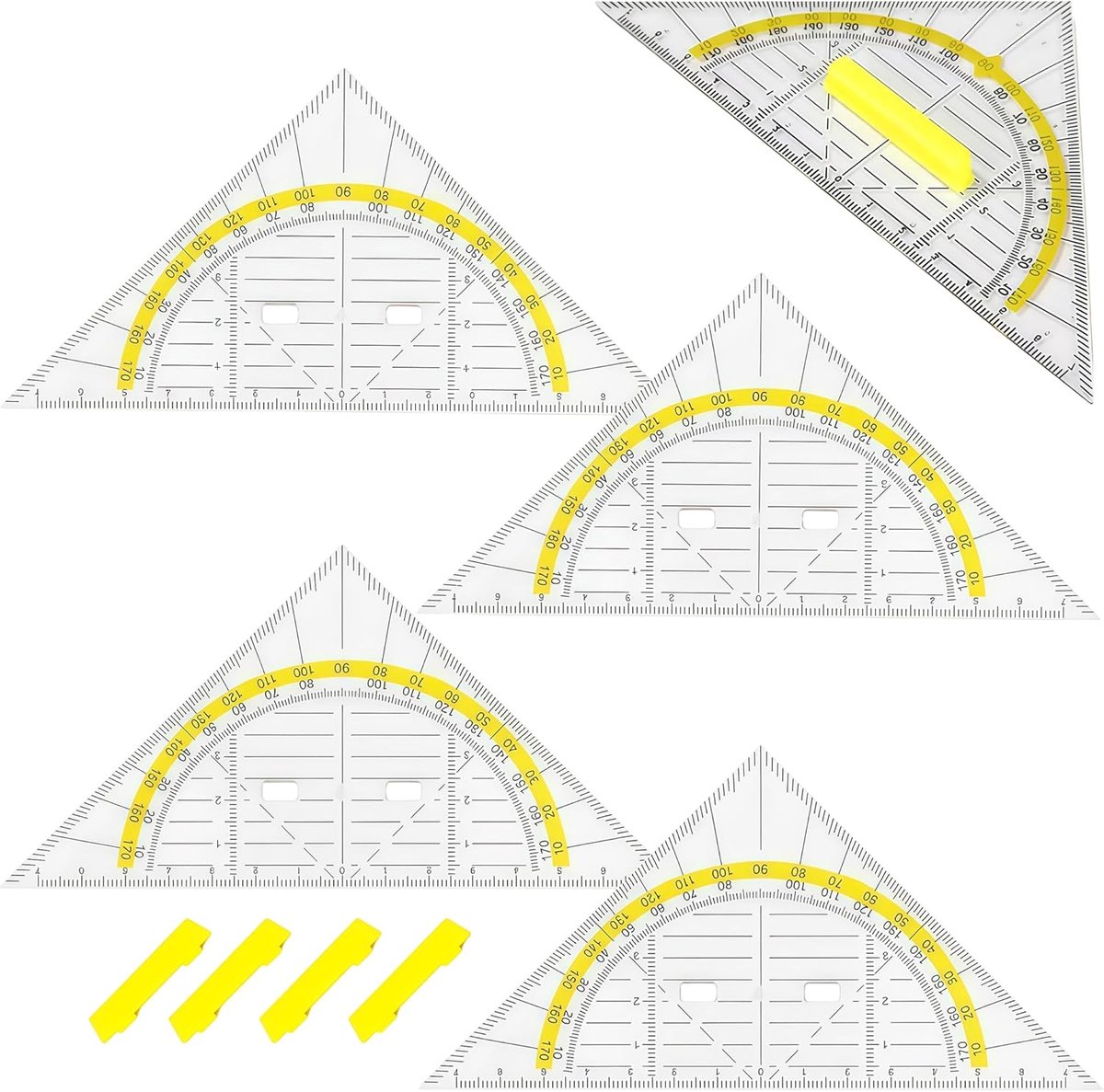 SnelShoppen - Geodriehoek Set met Handgreep, 4 Stuks Klein & Groot, Flexibele Kunststof Tekendriehoek voor Studenten, Kantoor, Ontwerpers, Schilderen