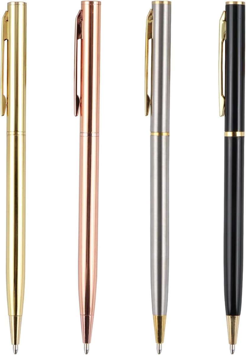 SnelShoppen - 4 Stuks Balpennen met Dual Heads, Rotatie Metalen Balpennen, Zwarte Inkt, Lichtgewicht en Stijlvol voor Kantoor/Hotel, Geschenkidee (Zwa